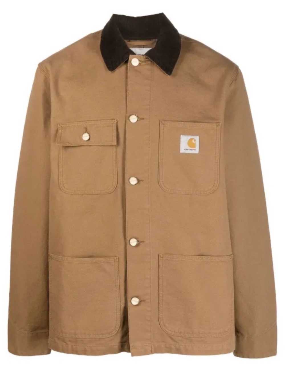Carhartt Tan Duck Canvas Jacket with Dark Brown Corduroy Collar